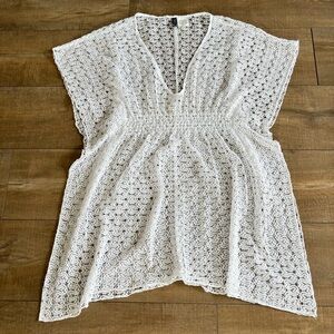 Becca Women's Swim coverup Crochet Knit Pullover White Tunic Size XS